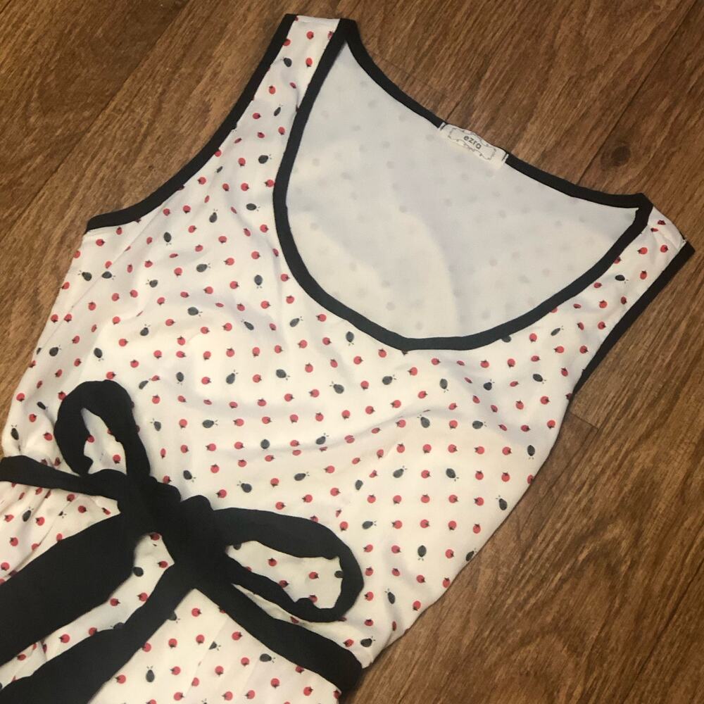 Anthropologie Ezra White Red Gray Ladybug Tomato Sleeveless Dress Size Small